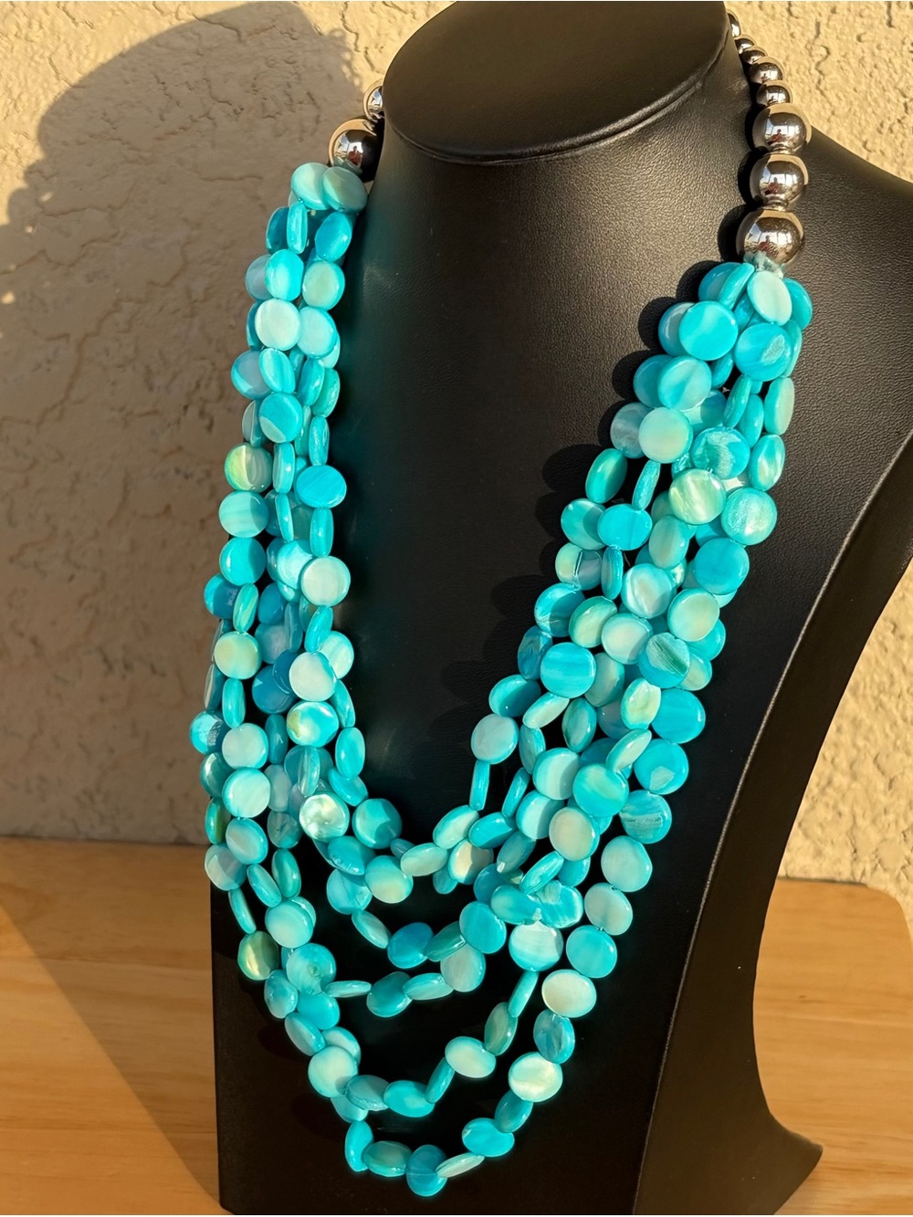 Turquoise Shell Multi-Strand Bead Necklace - Picture 4 of 6